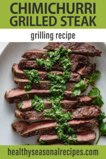Grilled Sirloin Steak with Chimichurri Sauce text overlay