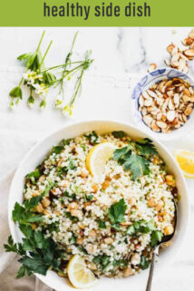 chickpea couscous salad text overlay
