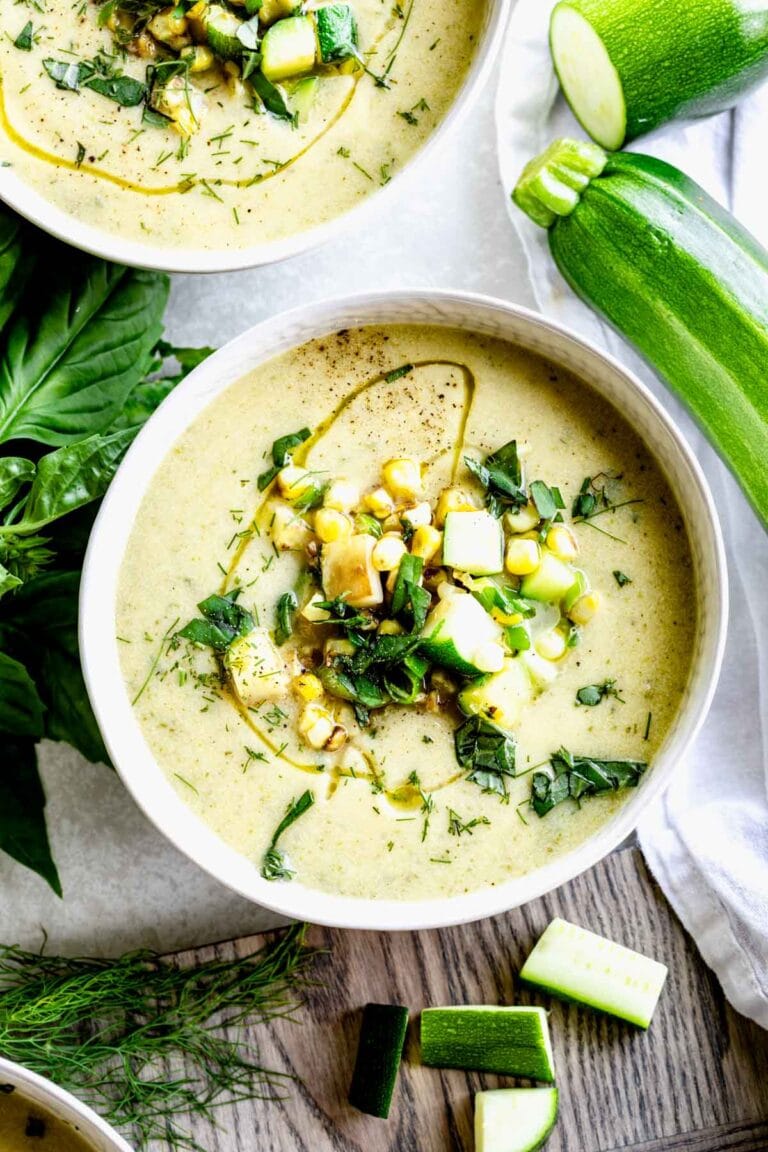 Healthy Eating overhead of a bowl of the soup with the topping