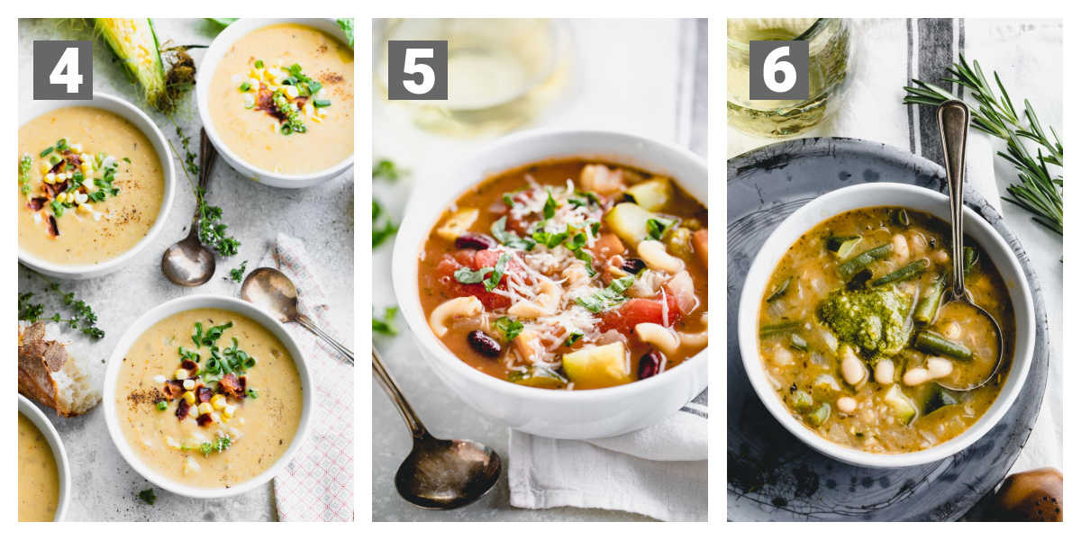 additional soup recipes to try: Corn chowder, minestrone and soupe au pistou