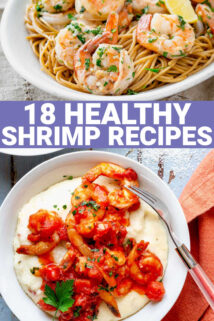 shrimp recipe collage with text overlay