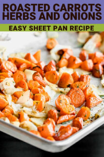 roasted carrots with onions with text overlay