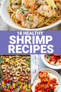 shrimp recipe collage with text overlay