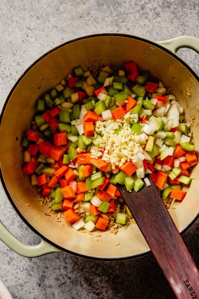 carrots, celery, onion and minced garlic in a large pot