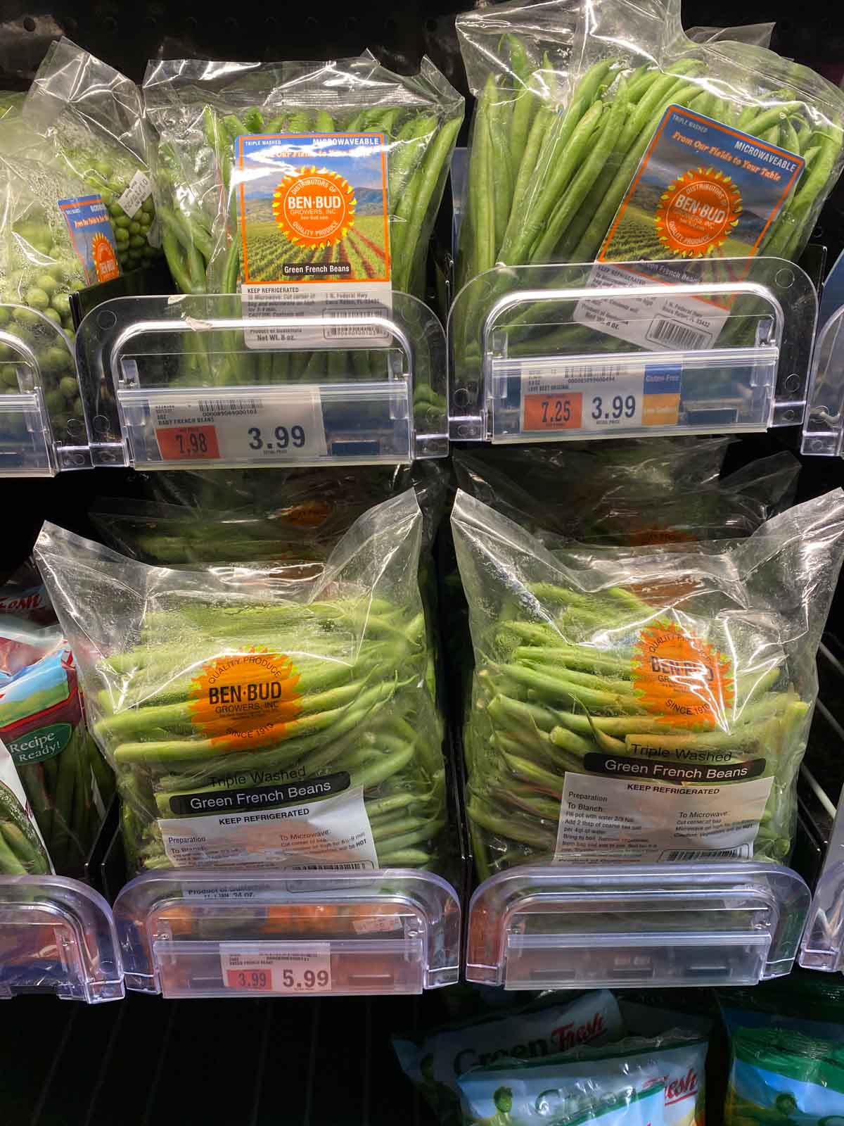 haricot vert in the grocery store in bags