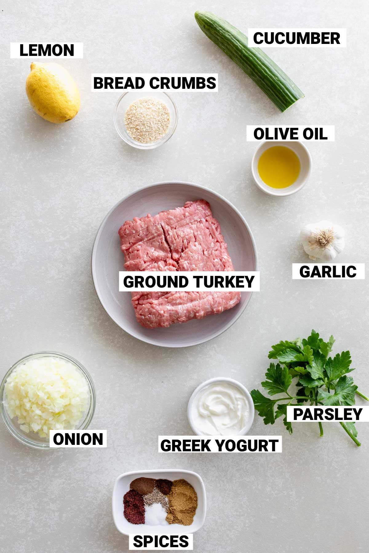 grilled turkey kofta ingredients mise en place