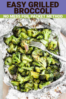 easy grilled broccoli in foil with sesame seeds and seasoned rice vinegar