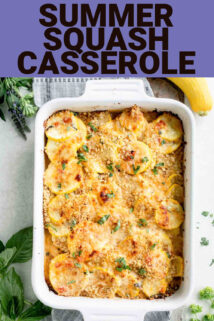 summer squash casserole with text overlay