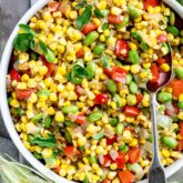 simple corn succotash made with bell pepper and edamame