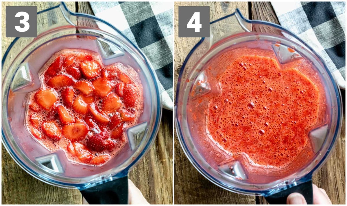 the coulis in a blender before and after it is blended