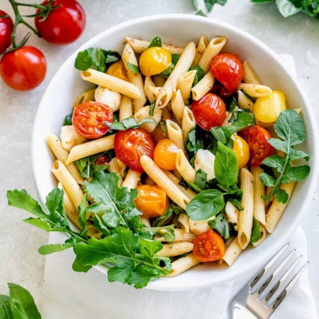 Cherry Tomato Penne Pasta Caprese - Healthy Seasonal Recipes