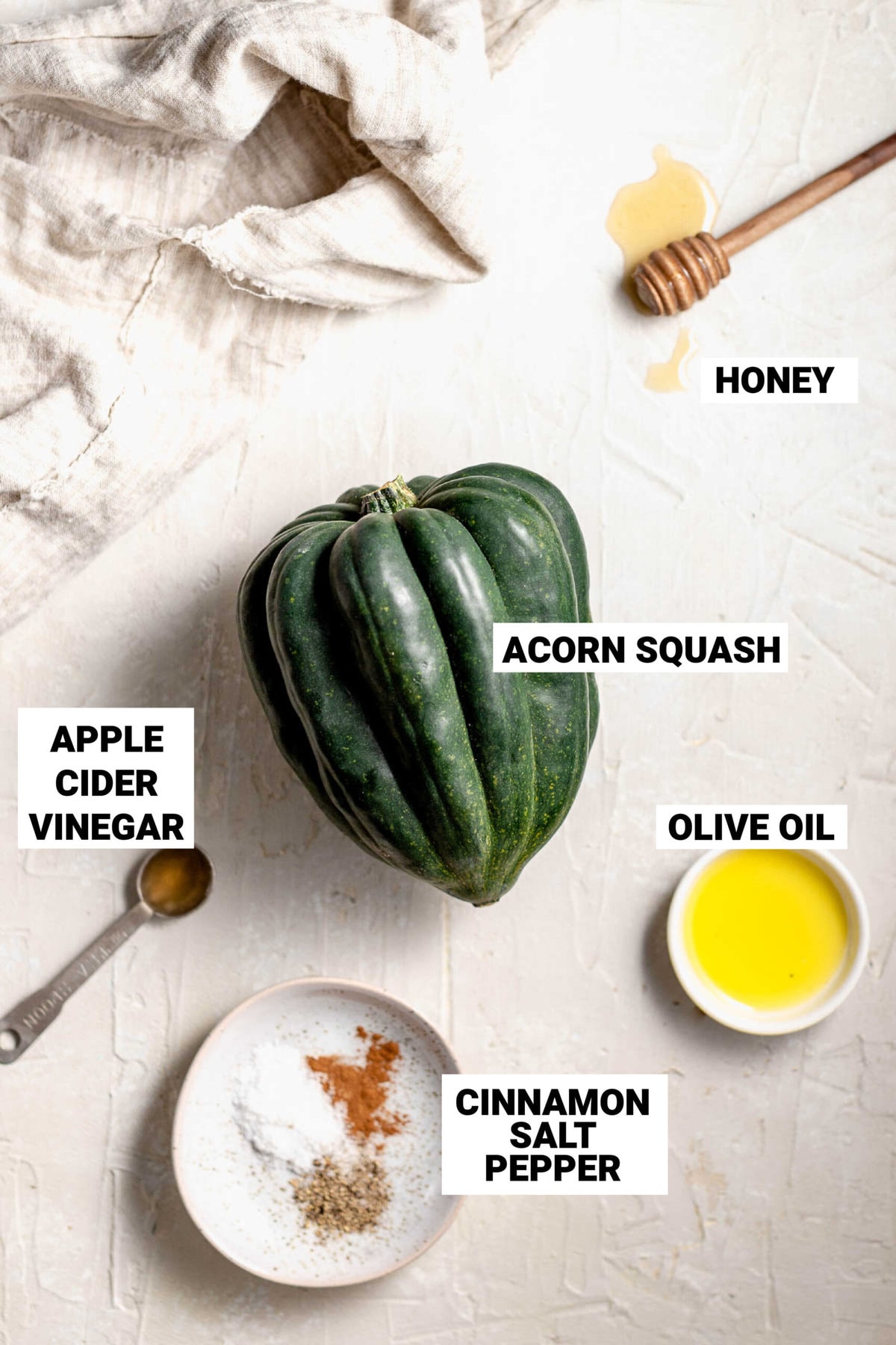 acorn squash, olive oil, apple cider vinegar, honey, cinnamon, salt and pepper