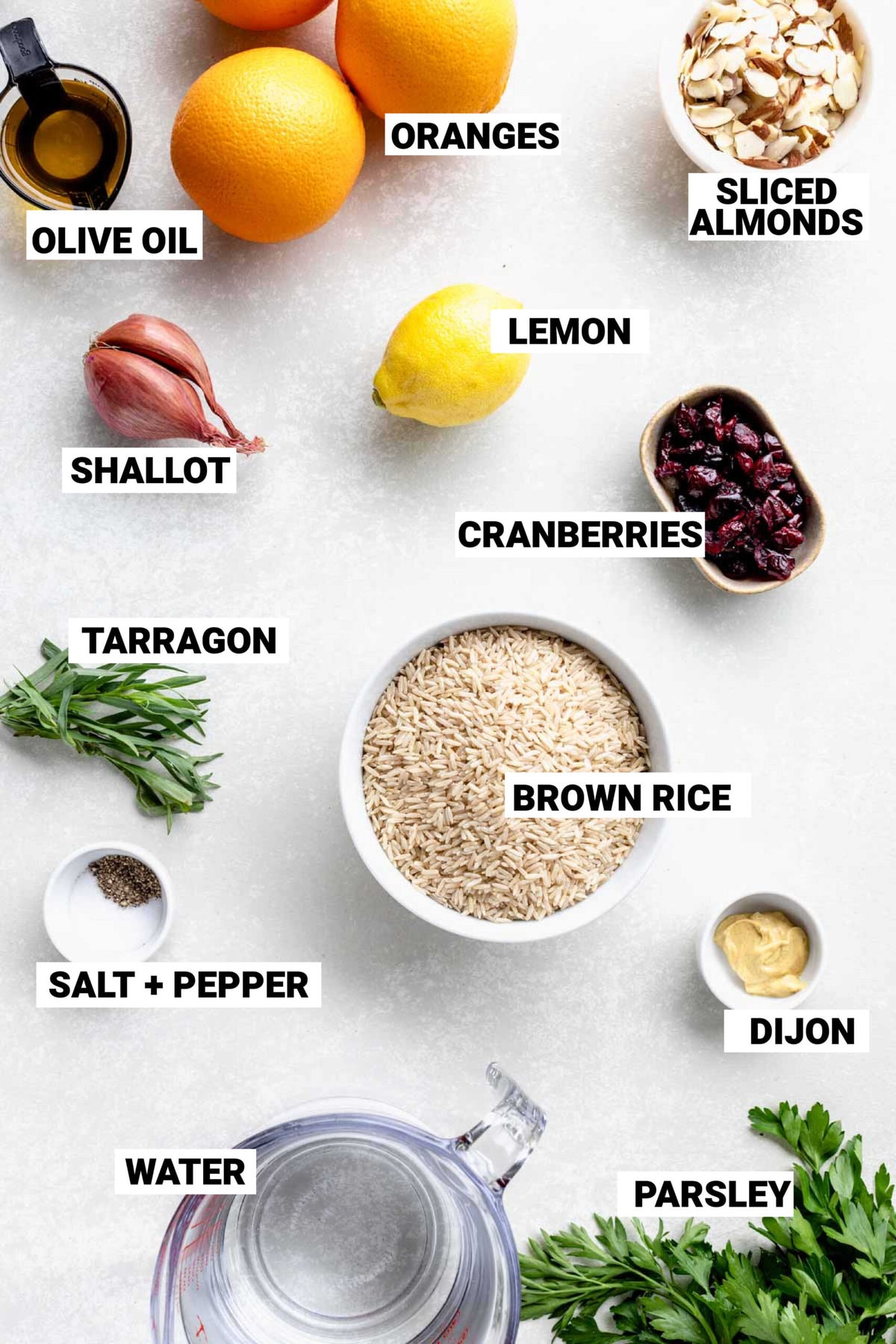 ingredients to make healthy brown rice salad
