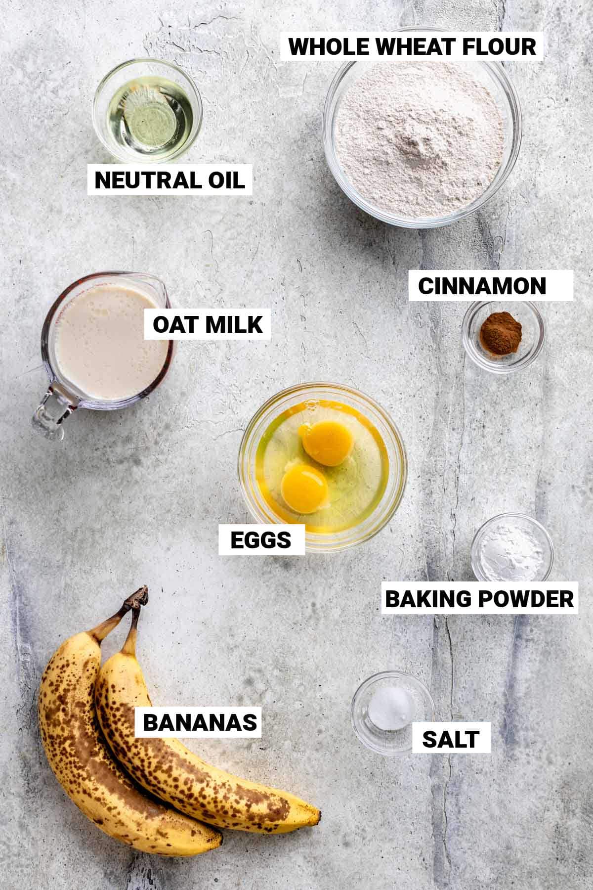 ingredients to make whole wheat banana pancakes