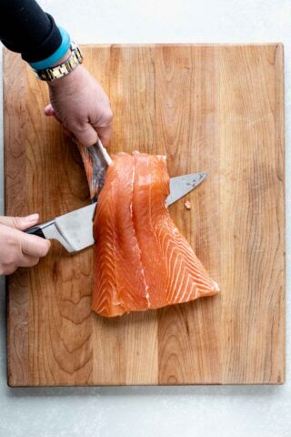 removing salmon skin