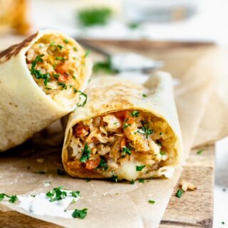 easy buffalo chicken burritos from the side