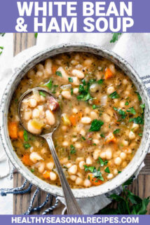 white bean and ham soup with text overlay