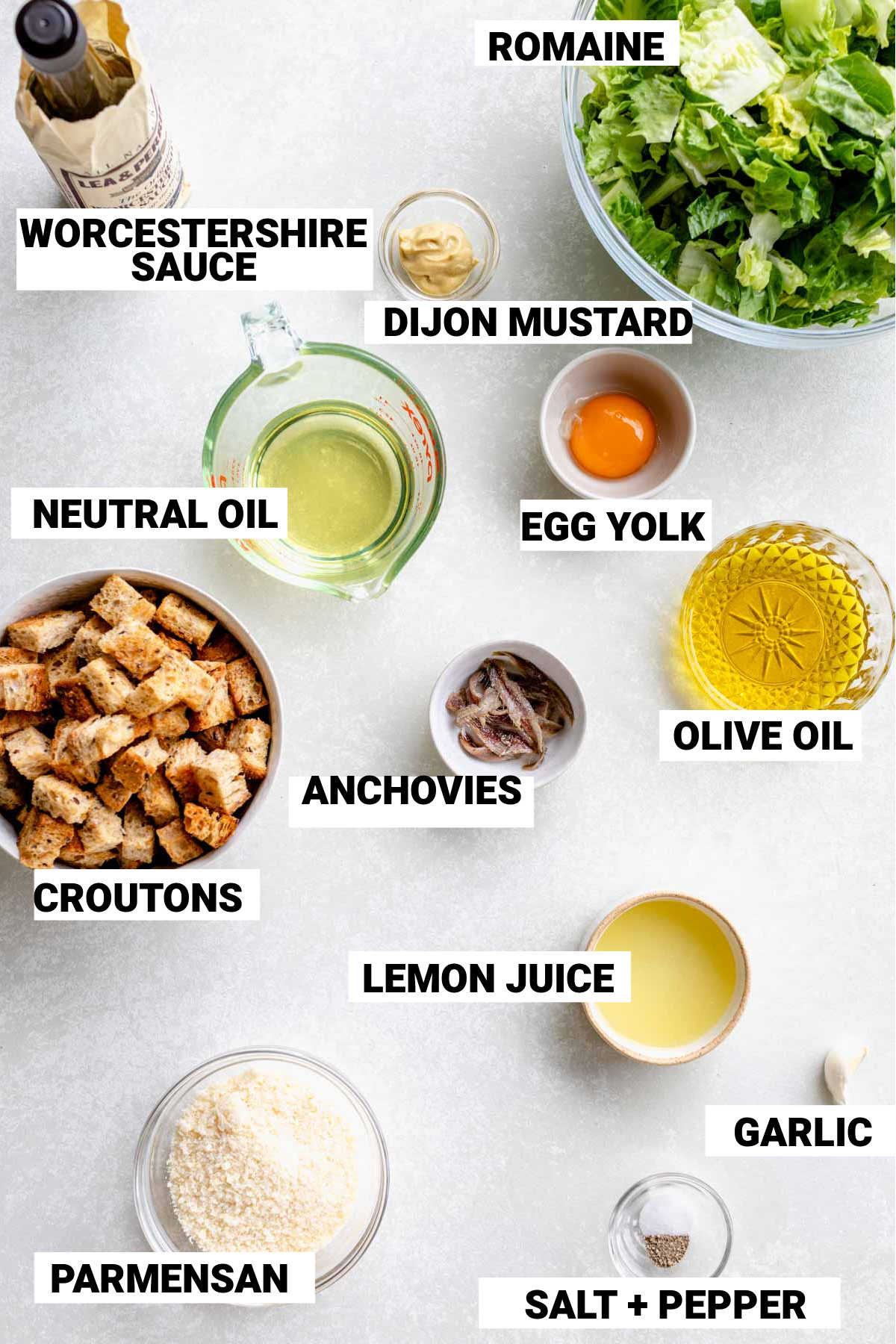 the Ceasar dressing ingredients with text overlay
