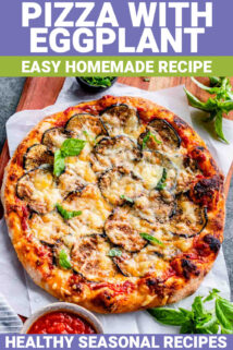 pizza with eggplant with text overlay
