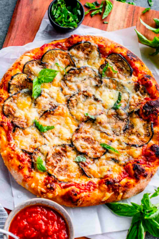 Pizza with Eggplant served at home