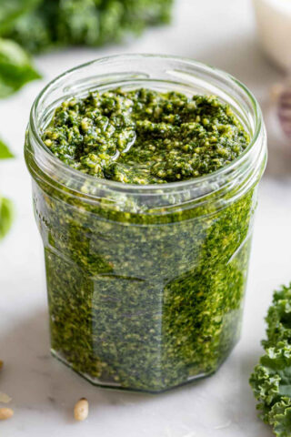 Homemade Kale Pesto served in a jar