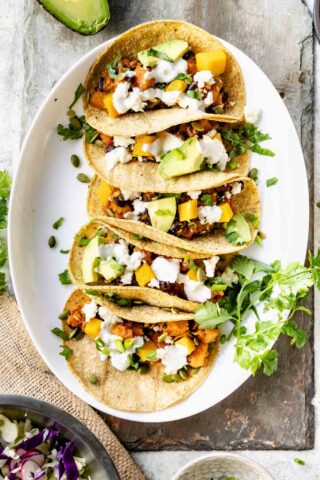 winter squash tacos on circular white plate