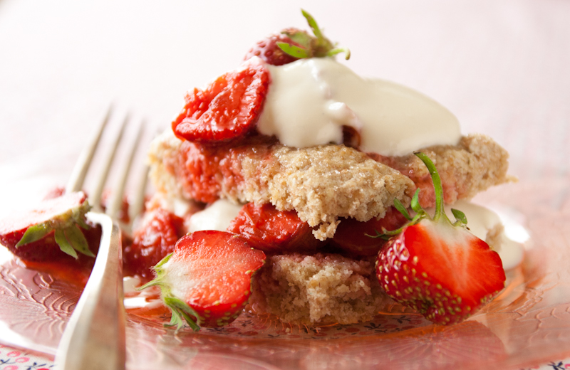 closeup of the shortcake with strawberries