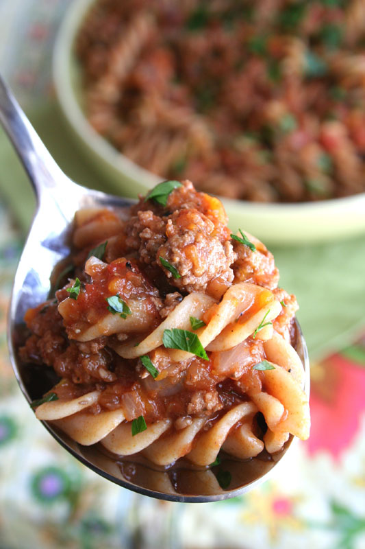 Bison Bolognese on a spoon