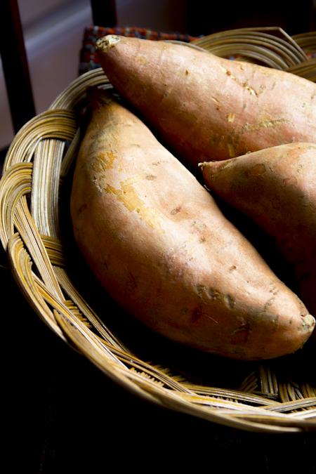 sweet potatoes in a woven basket